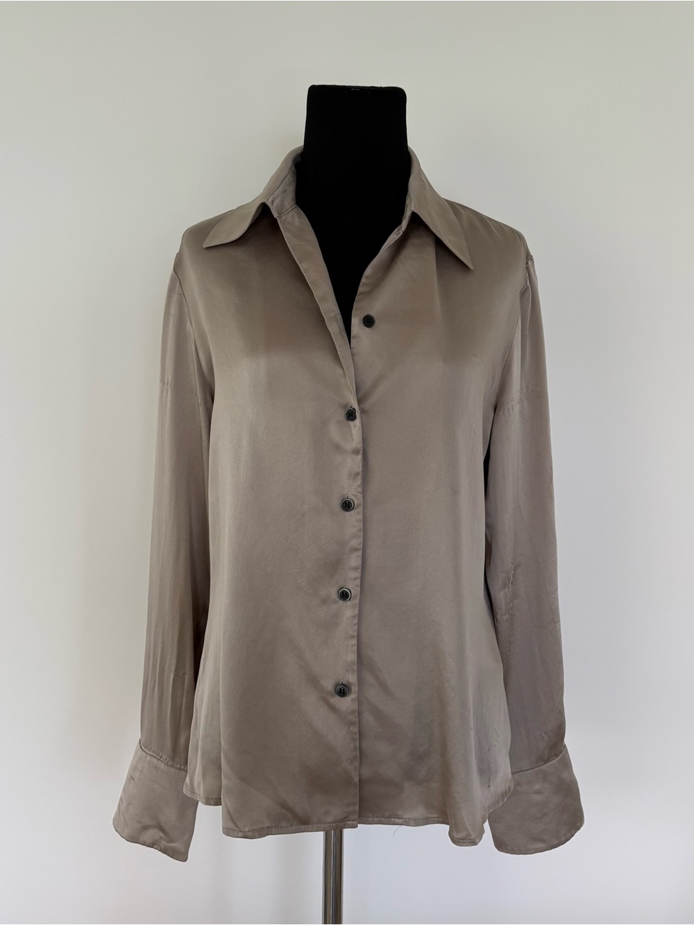 Silky Taupe Button-Down Blouse